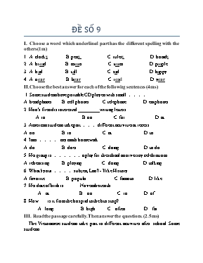 Đề kiểm tra môn Tiếng anh lớp 7 - Đề số 9